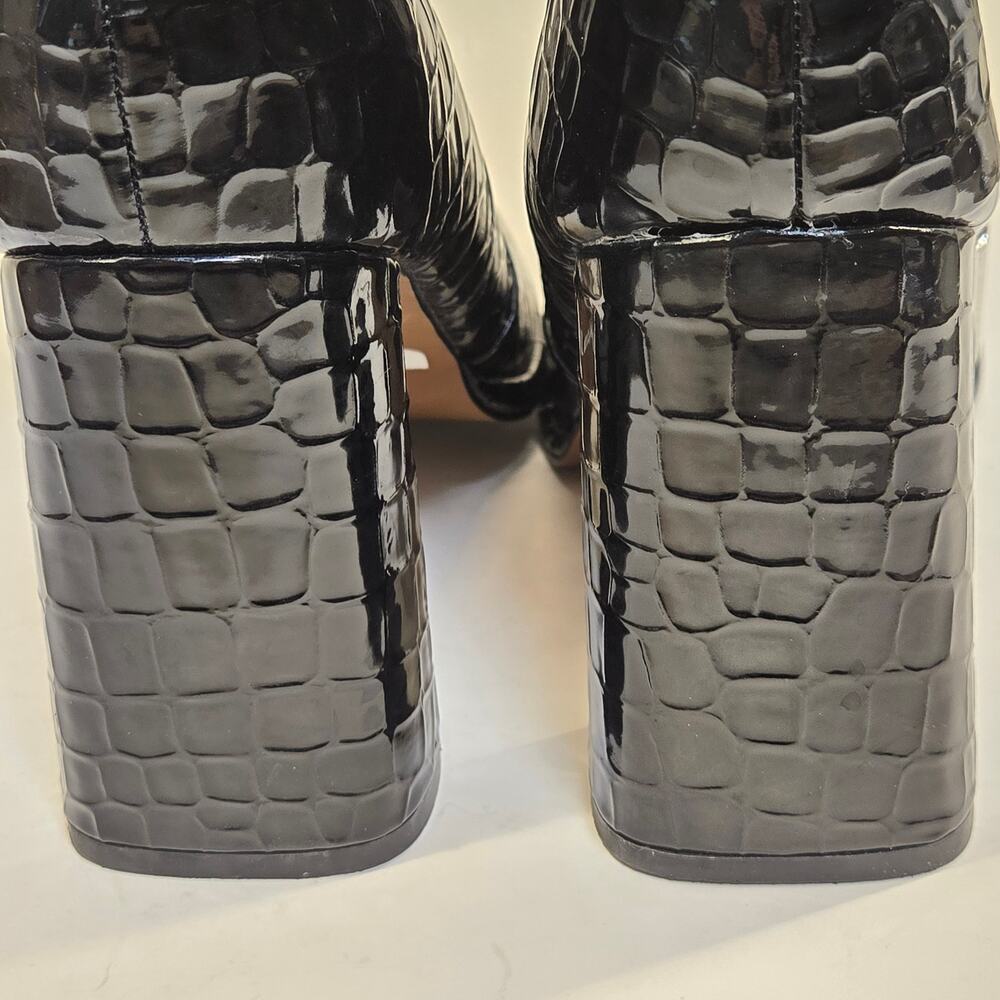 Kurt Geiger Timber Black Croc Boots Sz 41 US 10 Glossy Vegan Block Heel Edgy - Picture 9 of 15